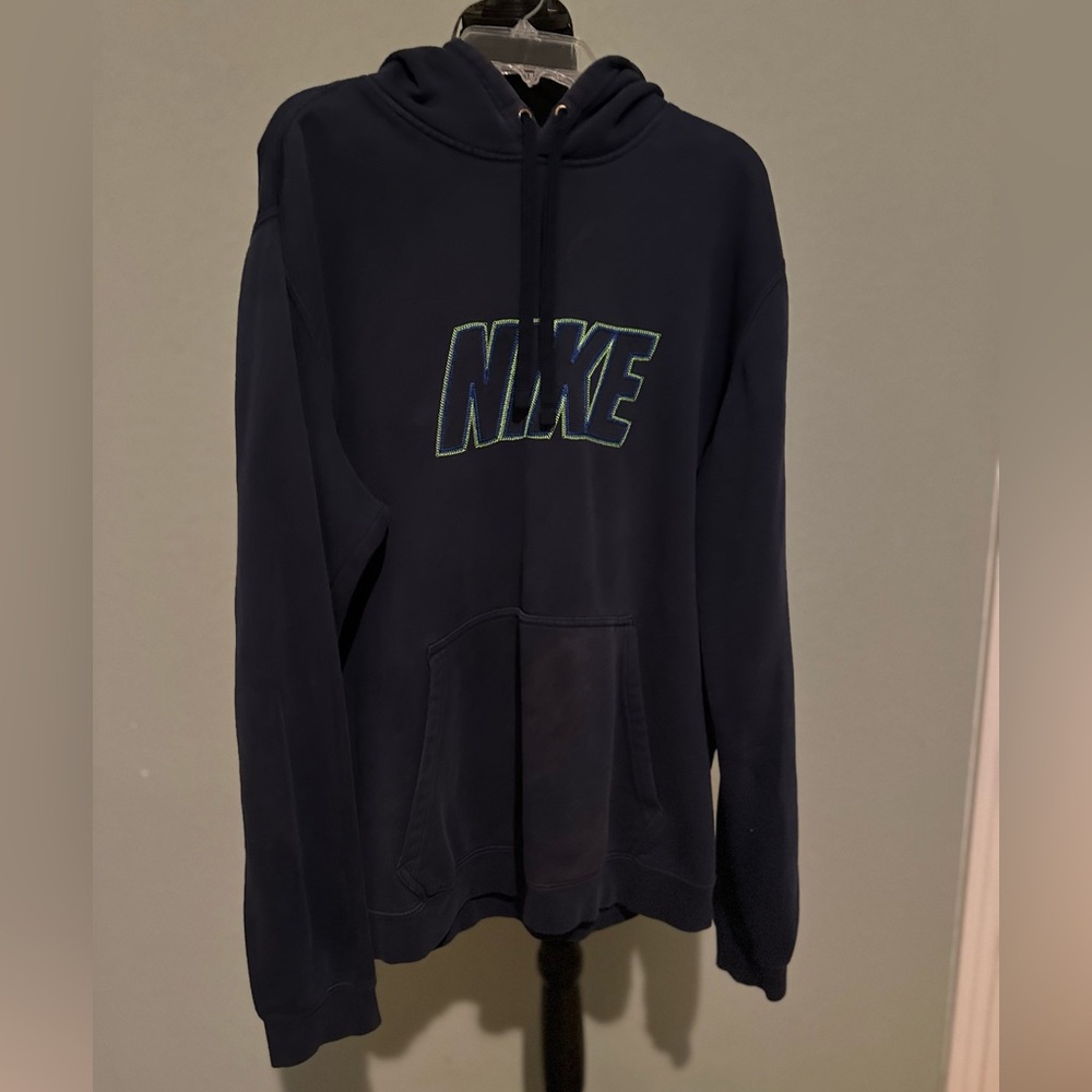 Nike Sweatshirt Men's L Large Blue Pullover Hoodie Casual Spell‎ Out Adult